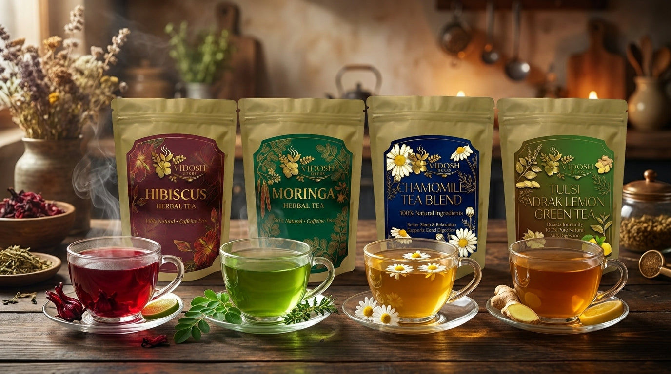 Premium herbal tea display in styled cups